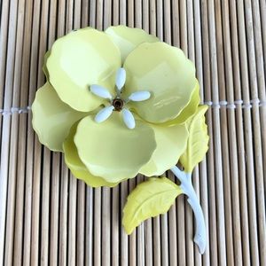 Vintage Enamal Floral Rose Brooch Pin Sunny Yellow